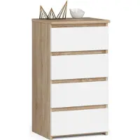 Home Collective Kommode breit Holz Highboard Sideboard für Flur Schlafzimmer Wohnzimmer Kinderzimmer Organizer, 4 Schubladen, sonoma Eiche-weiß
