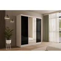 ALTDECOR Kleiderschrank mit Spiegel und Schiebetüren, Garderobenschrank mit viel Stauraum, Schwebetürenschrank, Schrank mit Lacobel-Schiebetüren V2-STILO 215x200 cm Weiß/Schwarz