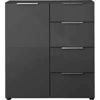 Bega Kommode - 90 x 99 cm - 1 Tür - 4 Schubladen - Anthrazitglas - Anthrazit matt