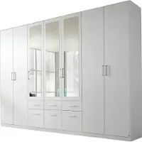 Die Möbelfundgrube Kleiderschrank Drehtürenschrank mit Spiegel weiß 315 cm - BINGEN -