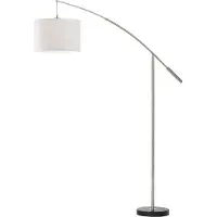 Eglo Stehlampe Nadina, Standleuchte aus Metall und Textil, Bogenlampe, Wohnzimmerlampe, Lampe mit Tritt-Schalter, Stofflampe mit E27