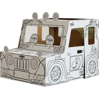 BANKERS BOX XL DINO-Truck Spielhaus aus Wellpappe, zum Ausmalen, Stecksystem, kinderfreundliche Tinten, FSC-zertifiziert, B 795 x T 977 x H 815 mm, weiß