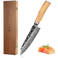 Wakoli Santokumesser I 17 cm Klinge I Olivenholzgriff und Hammerschlag