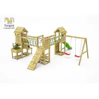 Fungoo Spielturm "Maxi Funny Optimizer" teak mit Rutsche, Doppelschaukel, Verbindungselemente, Kletterwand