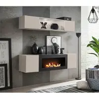 ASM-Moebel Anbauwand Wohnwand FLY N3 CC mit Push-Click System mit Bio Ethanol Kamin und Led