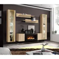 ASM-Moebel Anbauwand Wohnwand FLY M2 HJ mit Push-Click System mit Bio Ethanol Kamin und Led
