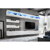 ASM-Moebel Anbauwand Wohnwand Wohnzimmer Schrankwand FLY I2-3 PVC Hochglanz Push Click Led