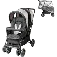 Bambisol Doppelkinderwagen – Komplett ausgestattet – Inklusive Regenschutz – Leicht zusammenklappbar
