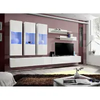 ASM-Moebel Anbauwand Wohnwand Wohnzimmer Schrankwand FLY E2-3 mit Hochglanz Led Beleuchtung