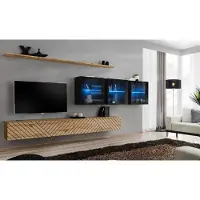 ASM-Moebel Anbauwand Wohnwand SWITCH XVII Wotan mit Lamellen Hochglanz PVC Push - Click Led