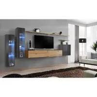 ASM-Moebel Anbauwand Wohnwand Wohnzimmer Schrankwand SWITCH XI mit Push Click LED