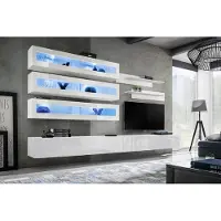 ASM-Moebel Anbauwand Wohnwand Wohnzimmer Schrankwand FLY J2-3 mit Hochglanz Push - Click Led