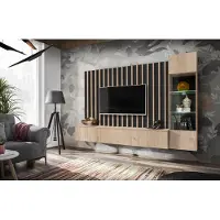 ASM-Moebel Wohnwand Anbauwand Wohnzimmer Schrankwand VERTI HJZ mit Led Bel. Push - Click