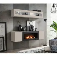 ASM-Moebel Anbauwand Wohnwand FLY N2 CC mit Push-Click System mit Bio Ethanol Kamin und Led