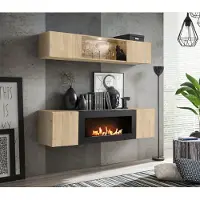 ASM-Moebel Anbauwand Wohnwand FLY N3 HJ mit Push-Click System mit Bio Ethanol Kamin und Led