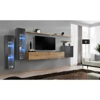 ASM-Moebel Anbauwand Wohnwand SWITCH XI Wotan mit Lamellen Hochglanz PVC Push - Click LED