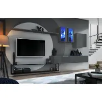 ASM-Moebel Anbauwand Wohnwand Schrankwand SWITCH M1 mit Hochglanz Push Click und LED Bel.