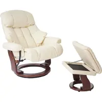 Robas Lund MCA Relaxsessel Calgary XXL, TV-Sessel Hocker, Echtleder 180kg belastbar creme, Walnuss-Optik