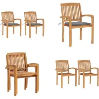 vidaXL Gartenstühle 2 Stk. mit Grauen Kissen Massivholz Teak - Gartenstuhl - Gartenstühle - Holz-Gartenstuhl - Holz-Gartenstühle