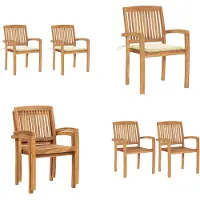 vidaXL Gartenstühle 2 Stk. mit Cremeweißen Kissen Massivholz Teak - Gartenstuhl - Gartenstühle - Holz-Gartenstuhl - Holz-Gartenstühle