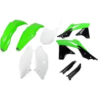 Ufo Verkleidungskit PLAST 9-teilig Verkleidungssatz Kunststoff mit Gabelschutz für Kawasaki KX F 250 ccm Bj. 2013 - 2016, Farbe:grün / weiß / schwarz