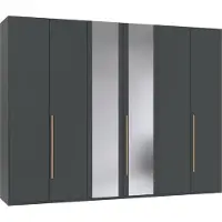 Freiraum Drehtürenschrank >LONDON< in GRAFIT / SPIEGEL - 270x208x58cm (BxHxT)