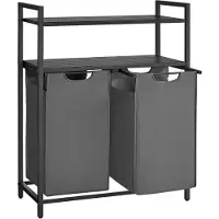 Vasagle Wäschekorb, Schmutzwäschekorb mit 2 Fächern, 2 abnehmbaren Oxford-Stofftaschen, 2 Ablageflächen, Metallrahmen, 46 l pro Tasche, Schwarz und Grau
