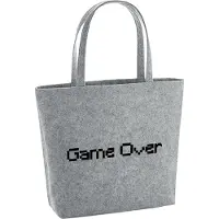 Hellweg Druckerei Huuraa Filzshopper Game Over Schriftzug 22 Liter Grey Melange Filztasche Geschenkidee