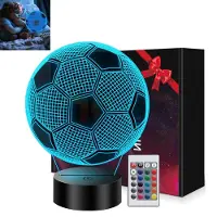 Slyrun LED 3D Fußball Lampe, USB Nachtlicht, Kinder Tischlampe, Fußballmotiv, 16 Farben, Fernbedienung, dekoratives Nachtlicht