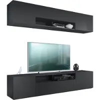 Vladon Wohnwand Mogan, Schwarz matt/Schwarz matt - Moderne Anbauwand bestehend aus 2 TV-Boards (181 x 147 x 35 cm)