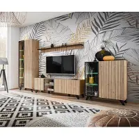 ASM-Moebel Wohnwand Anbauwand LIAM mit Lamellen und LED und Push - Click