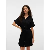 Vero Moda Hemdblusenkleid "VMBUMPY SS SHORT SHIRT DRESS WVN GA NOOS" Brusttaschen Viskose, loose fit