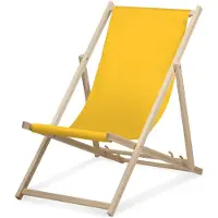 Druck.de Liegestuhl - einfarbig - Gelb - klappbar - aus Buchenholz - bis 95kg belastbar - 3fach verstellbare Lehne - Strandliege