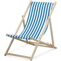 Druck.de Liegestuhl - schmal gestreift - Hellblau - klappbar - aus Buchenholz - bis 95kg belastbar - 3fach verstellbare Lehne - Strandliege