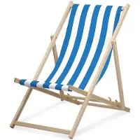 Druck.de Liegestuhl - Breit gestreift - Hellblau - klappbar - aus Buchenholz - bis 95kg belastbar - 3fach verstellbare Lehne - Strandliege