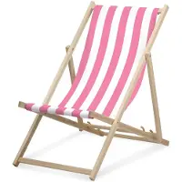Druck.de Liegestuhl - Breit gestreift - Rosa - klappbar - aus Buchenholz - bis 95kg belastbar - 3fach verstellbare Lehne - Strandliege