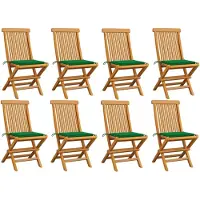 vidaXL Möbel Gartenstühle mit Grünen Kissen 8 Stk. Massivholz Teak - Gartensessel 3072922