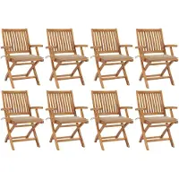 vidaXL Schlichtes Klappbare Gartenstühle mit Kissen 8 Stk. Massivholz Teak - 7835774