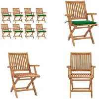 vidaXL Klappbare Gartenstühle mit Kissen 8 Stk. Massivholz Teak - Gartenstuhl - Gartenstühle - Holzstuhl - Holzstühle