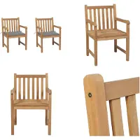 vidaXL Gartenstühle 2 Stk. mit Grauen Kissen Massivholz Teak - Gartenstuhl - Gartenstühle - Gartensessel - Holzstuhl