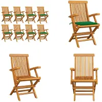 vidaXL Gartenstühle mit Grünen Kissen 8 Stk. Massivholz Teak - Gartenstuhl - Gartenstühle - Gartenstuhl Holz - Gartenstuhl Massivholz