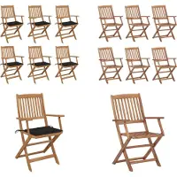 vidaXL Klappbare Gartenstühle 6 Stk. mit Kissen Massivholz Akazie - Gartenstuhl - Gartenstühle - Gartensessel - Klappstuhl