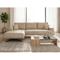 GRAINGOLD Ecksofa L-Form Links Leto - Moderne Ecksofa mit Metallbeinen - 3-Sitzer Eckcouch, Wohnzimmer Ecksofa - Eckcouch Beige (Whisper 3)