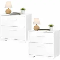 Wellhome - Set Nachttische aus Holz mit 2 Schubladen in der Farbe Hochglanz-Weiß 41 x 40 x 45 cm - Eria Gloss White