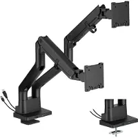 Dutzo Monitorarm für 2 Monitore (27" - 45") - Heavy Duty Deluxe mit USB A- und C-Anschlüssen - Schwarz