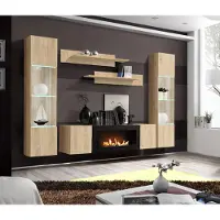 ASM-Moebel Anbauwand Wohnwand FLY M3 HJ mit Push-Click System mit Bio Ethanol Kamin und Led