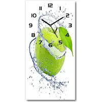 Tulup Wanduhr aus Glas – 30x60 cm - Glasbild - Glasuhr - Gehärtetes Glas -Grüne Äpfel
