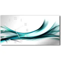 Tulup Wanduhr aus Glas – 60x30 cm - Glasbild - Glasuhr - Gehärtetes Glas - weisse-zeiger - Wellen Abstraktion