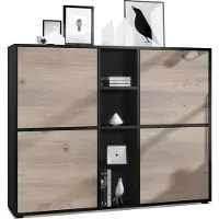 Vladon Highboard Cuba V3, Germany, Schwarz matt/Eiche Nordic - Moderne Anrichte mit 12 Fächern (130,5 x 105,5 x 35,5 cm)