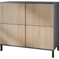 Vladon Kommode Rova V3, Moderner Küchenschrank mit 4 Push-to-Open Türen Anthrazit matt / Eiche sägerau (92,5 x 83.5 x 35)